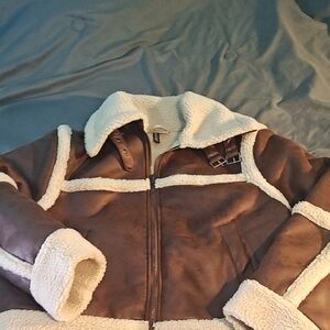 Divided Brown and Cream Shearling Jacket